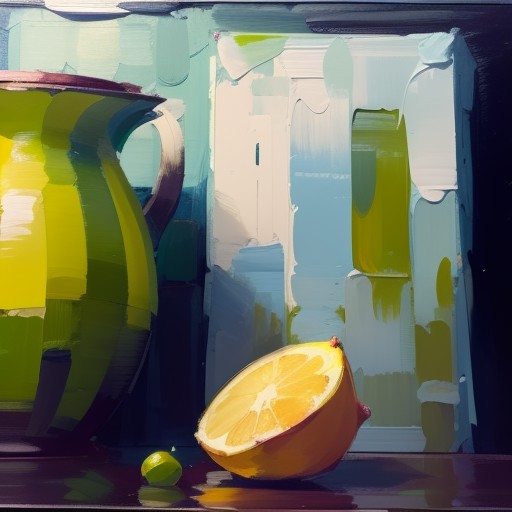 (Lonely:1.3) impasto painting, paint,green lemon and black tee on canvas by irina yrmolova,<lora:impasto painting:1> <lora...