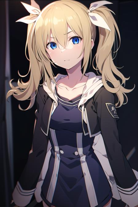 hinaearimura, <lyco:hinaearimura-LYCORIStest:1>,
hinae arimura, long hair, bangs, blue eyes, blonde hair, hair between eyes, twintails, hair ribbon, white ribbon, ribbon,
BREAK thighhighs, long sleeves, dress, collarbone, jacket, hood, black footwear, black dress, white thighhighs, zettai ryouiki,
BREAK looking at viewer, hands behind head,
BREAK indoors, classroom,
BREAK <lora:GoodHands-vanilla:1>, (masterpiece:1.2), best quality, high resolution, unity 8k wallpaper, (illustration:0.8), (beautiful detailed eyes:1.6), extremely detailed face, perfect lighting, extremely detailed CG, (perfect hands, perfect anatomy),