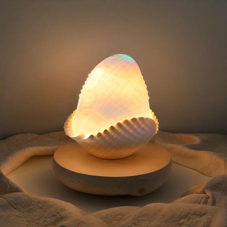 <lora:cute_lamps:1.0>, (cute_lamps:1.0),  shaped lamp, glowing, 
A serene seashell lamp, with iridescent curves and delicate ridges that emit a soothing, oceanic light.