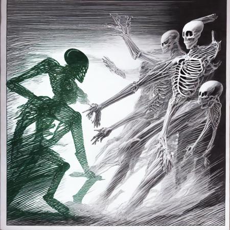 (deathdance style:1) a black and white drawing of a skeleton and a man <lora:djzDeathDanceV21_LoraBooth:1>