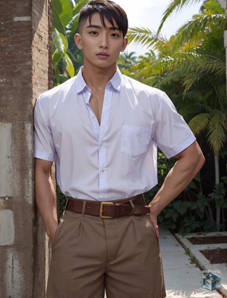 MathayomKhaki white shirt brown short pant