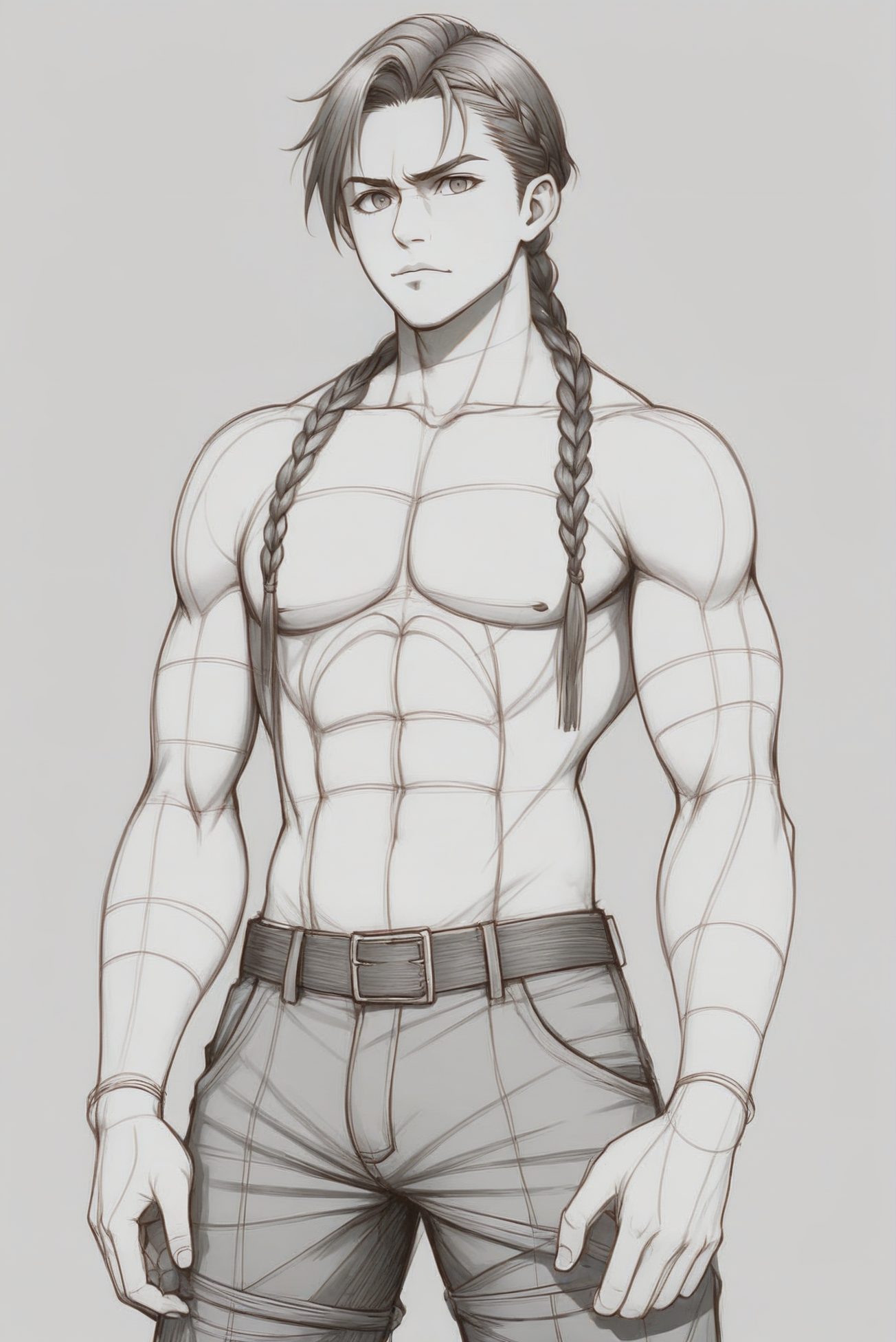00088-3202620237-pencil_outline_sketch,_anime_style,_pencil_crosshatching,_1boy,_man,_masculine,_chiseled_build,_Braids,_full_body,_crossed_arms,.webp