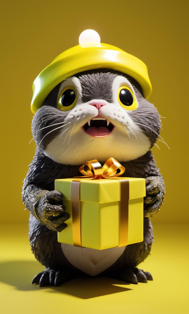 A Toy Bears Gift: A Stuffed Animal with a Yellow Hat and a Yellow Gift Box
