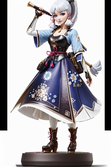 Highly detailed, High Quality, Masterpiece, beautiful, Amiibo, <lora:Amiibo:0.7>, full body, 1girl, (simple background, white background:1.5), light smile, kamisato_ayaka, <lora:Char_GenshinImpact_KamisatoAyaka:1>, (detailed face and eyes:1.3)