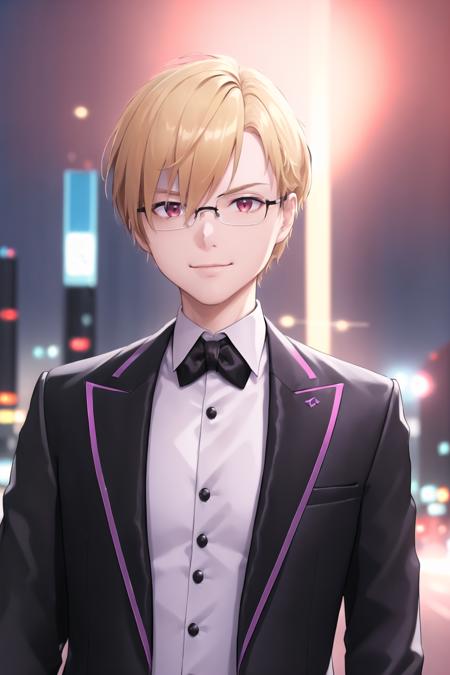 (Night:1.7), Cyberpunk, cityscape, Outdoors,
Standing at attention,
business suit, Black_jacket,White_shirt,Black_tie,
<lora:Asian01-V1:0.4>,Glasses,<lora:Ashizawa_Saki_RIOT_MUSIC-KK77-V1:0.5>,
bangs, blonde hair,red eyes,
1 Man, 30yo,male,looking at viewer,(upper_body:1.7), (Close-Up),
NSFW,official art,extremely detailed CG unity 8k wallpaper, perfect lighting,Colorful, Bright_Front_face_Lighting,
(masterpiece:1.0),(best_quality:1.0), ultra high res,4K,ultra-detailed,
photography, 8K, HDR, highres, absurdres:1.2, Kodak portra 400, film grain, blurry background, bokeh:1.2, lens flare, (vibrant_color:1.2)