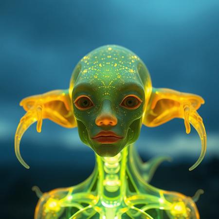 Masterpiece protozoa/humanoid, bioluminescence translucent  body, with no ears and no nose, 32k, 16k, 8k, masterpiece, cinematic art,
