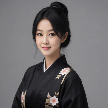 masterpiece,best quality,1girl,in black hanfu, shoulder-length hair,upper body,looking at viewer,smile,simple background <lora:OrientalWomenXL_V1-000008:0.6>