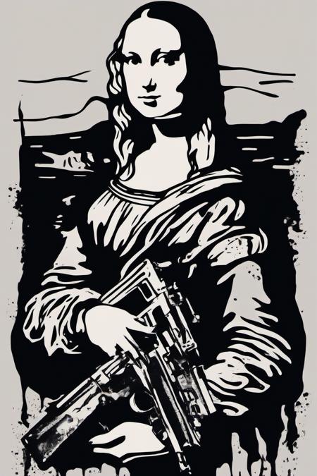 <lora:PE_HighContrastStyleV1:0.8> PEHighContrast,Simple Background, high Contrast, Illustration,Black and White,
mona lisa holding a machine gun