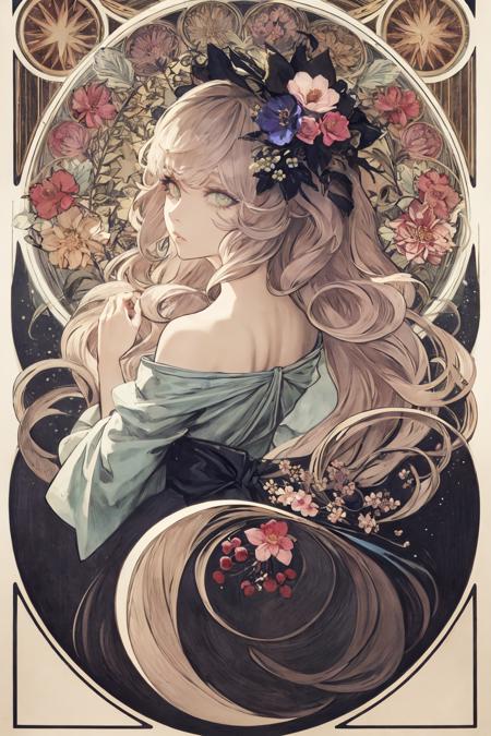 (art nouveau:1.25), Maximalism artstyle,neon theme,suprematism,beautiful detailed flower, beautiful detailed eyes,hyper detailed,flower,hyper quality,,eyes,flower and hair is same color,beautifuly color,face,her hair is becoming flower, flower,hair,flower,butterfly,,1girlkawaii,,high details, high quality,back light,hair and clothes is flower,upper body ,high quality,hair with body ,webbed dress, upper body, flower leg, flower hands,body with flower,    flower with clothes , dress with flower, , light particles,black background,  Hair with flower,small breast with flower,floating hair with flower,floating1girl,small breast,  marbling with hair and clothes, looking at viewer,original,arm down, paper cutting, black background, flower forground,  hair with flower,highres, hair with  flower,hair with flower ,hair,  wavy hair ,diffusion lighting, abstract,Butterfly with  body,   flower with hair, her hair is flower,big top sleeves, floating,pupils, [[hair over one eye]],dark <lora:MuchaV2:0.5> <lora:SilvermoonMix06:1>