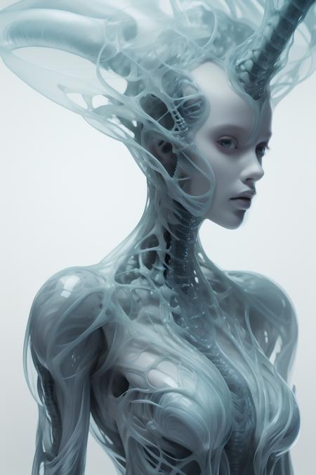 best quality,master piece,intricate details,1girl,solo,facing viewer,(full body:1.4),(light simle),legs,simple background,brightly,lips,alien android,simple background,alien,transparent skull,(organic helmet),a beautiful futuristic woman with a futuristic head,in the style of dark white and light aquamarine,translucent skin,undefined anatomy,eccentric detail placements,alien worlds,intricately sculpted,techpunk,spine,exo-skeleton,colored skin,upper body,closed mouth,breasts,depth of field,ultra hd,matte photo,bold yet graceful,intricate embellishments,8k resolution,<lora:alienskin:0.8>,<lora:bones_20230817015333:0.4>,<lora:cutegirl25d:0.3>,