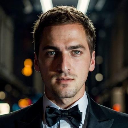 DSLR photo of kendallschmidt person using a tuxedo.face portrait.in blade runner.daylight.professional photography.high resolution.detailed photo.RAW.still film.f/16.uhd.hdr.4k <lora:kendallschmidt_52650:1>