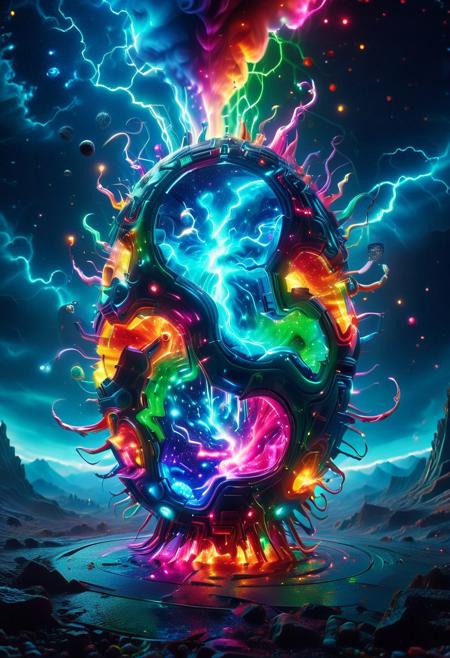 The RGB Kingdom, Masterpiece, best quality, amazing quality, absurd, latest, volumetric lighting, UHD, SFW, vibrant colors, neon, vivid colors, cosmic horror  with swirling colors,  stunning visuals, exquisite detail, digital art, humorous, realistic, highly detail, beautiful, surreal, dramatic, galaxy fantasy colors, glowneon, glowing, sparks, lightning