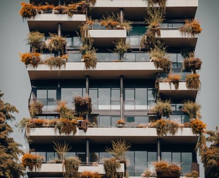 there is a tall building with many balconies on it, a stock photo by Ricardo Bofill, unsplash contest winner, environmental art, vertical gardens, green architecture, organic buildings,  <lora:Archiveria_yiu_v30:0.7>