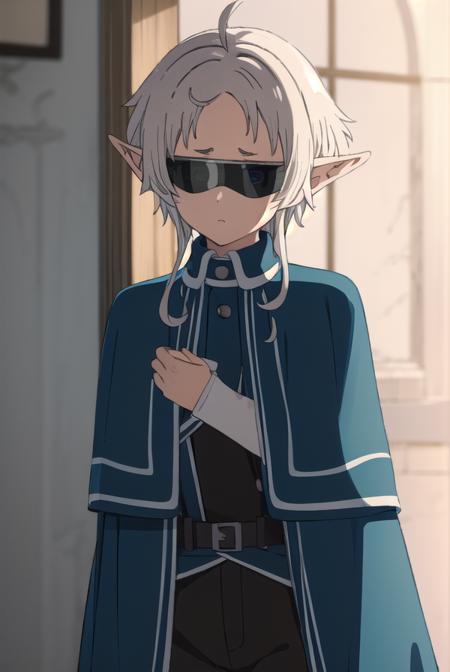 sylphy, <lora:sylphys2-lora-nochekaiser:1>, 
sylphy, short hair, ahoge, white hair, pointy ears, (sunglasses:1.5), elf,
BREAK pants, capelet, black pants, cape,
BREAK indoors, library,
BREAK looking at viewer, (cowboy shot:1.5), 
BREAK <lyco:GoodHands-beta2:1>, (masterpiece:1.2), best quality, high resolution, unity 8k wallpaper, (illustration:0.8), (beautiful detailed eyes:1.6), extremely detailed face, perfect lighting, extremely detailed CG, (perfect hands, perfect anatomy),