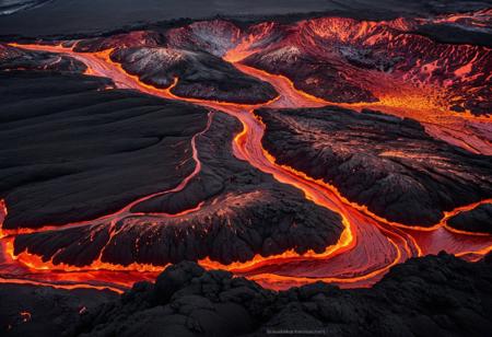 Incredibly Detailed Accurate photo Of A landscape of red-hot lava