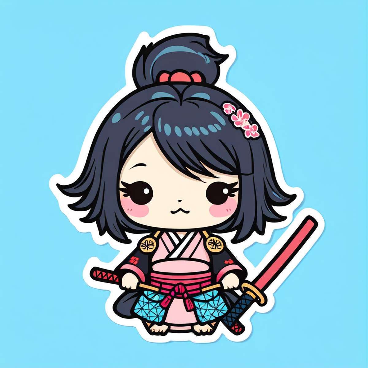 kawaii sticker, girl, samurai<lora:EnvyKawaiiXL01_base_prodigy-000011:1>