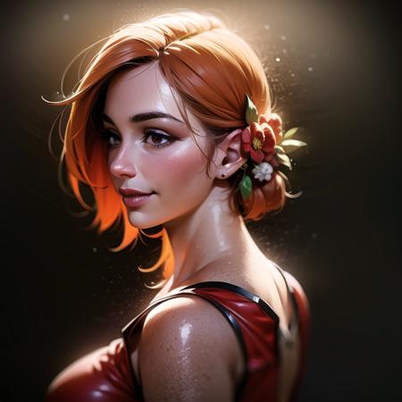 highly detailed, 8k, masterpiece, 1girl, Orange hair, tanuki_costume ,  portrait, (hyperrealistic:1.3), bloom,(beautiful lighting:1.3), caustics, dynamic lighting, beautiful lighting, from_behind, smiling  <lora:AgawaRyoV2:0.55>