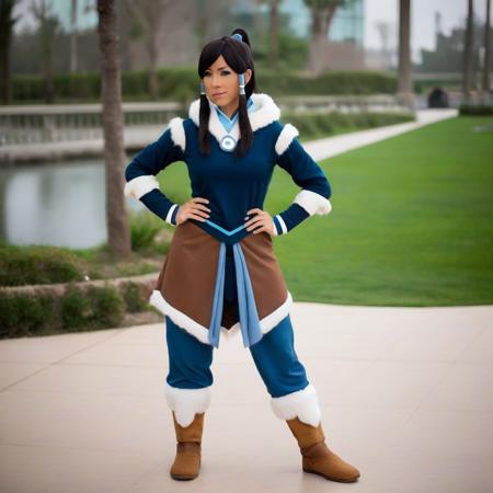 full-length photo of korra with lh hairstyle wearing sc outfit