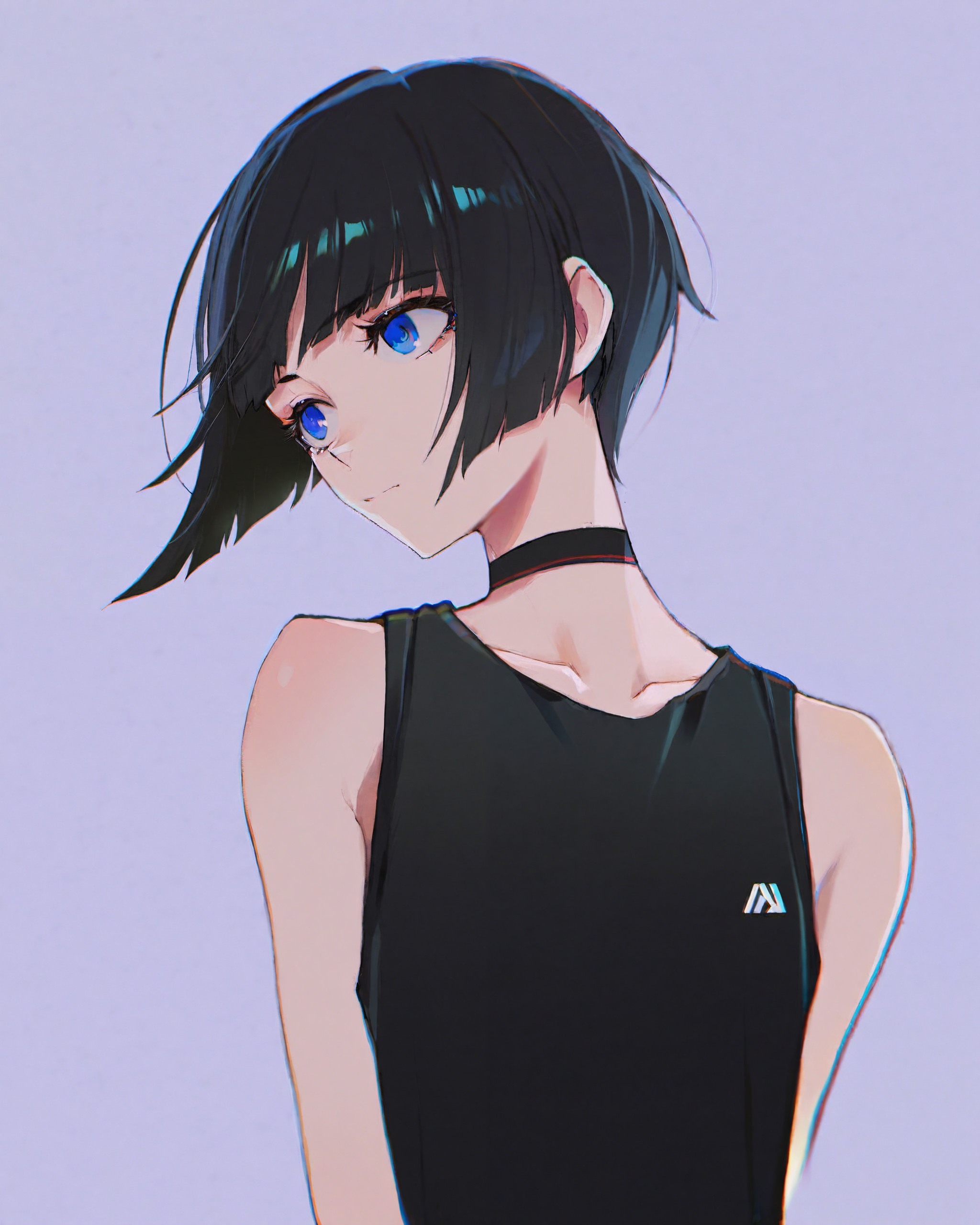 (masterpiece, best quality, absurdres:1.2), a woman with short hair with bangs, by Ilya Kuvshinov, leaning into frame, bla...