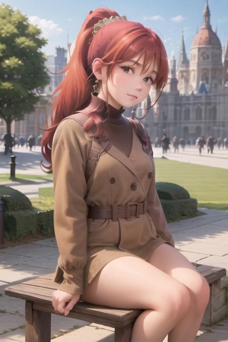 Milly\(milly)\, ponytail, brown eye <lora:Milly_The_Aristocrat_s_Otherworldly_Adventure_Serving_Gods_Who_Go_Too_Far-000011:0.85>, park background, sit ,masterpiece, more details, more lines