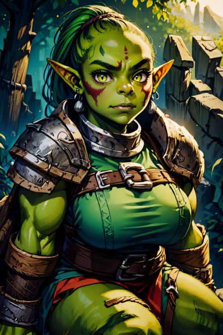 1girl, orc, green skin, colored skin