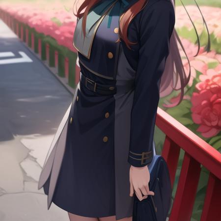 masterpiece, best quality, 1girl, colourful hair, lycoris_uniform, in street, <lora:qqq-lr-v1-000018:1>