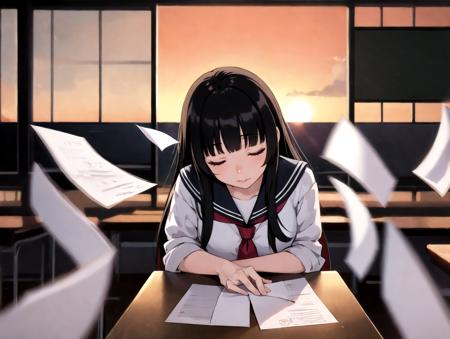 best quality, pov, solo, 1girl, black hair, blunt bangs, long hair, hime cut, pale skin, lip, closed eyes, serafuku, classroom, sunset, evening, love letter,
tearing paper, perfect hands, elegant, fighting communication, motion lines, motion blur,
<lora:tearing_paper_v010:1:1:1,0,0,0,0,0,0.2,1,1,1,0,0,0,0,0,0,0> <lora:envybetterhandsLocon_beta2:1>