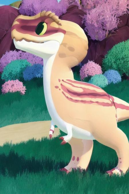 ((masterpiece,best quality)),best res,good anatomy,cute,very cute face,smiling,very detailed,4k,happy,blushing,,full body,smiling,Trex,middle of a beach.looking at viewer,