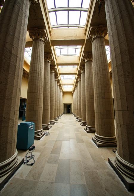 pleasant, view from a weird camera angle, "The Pillars of Experience", secret lab, dynamic