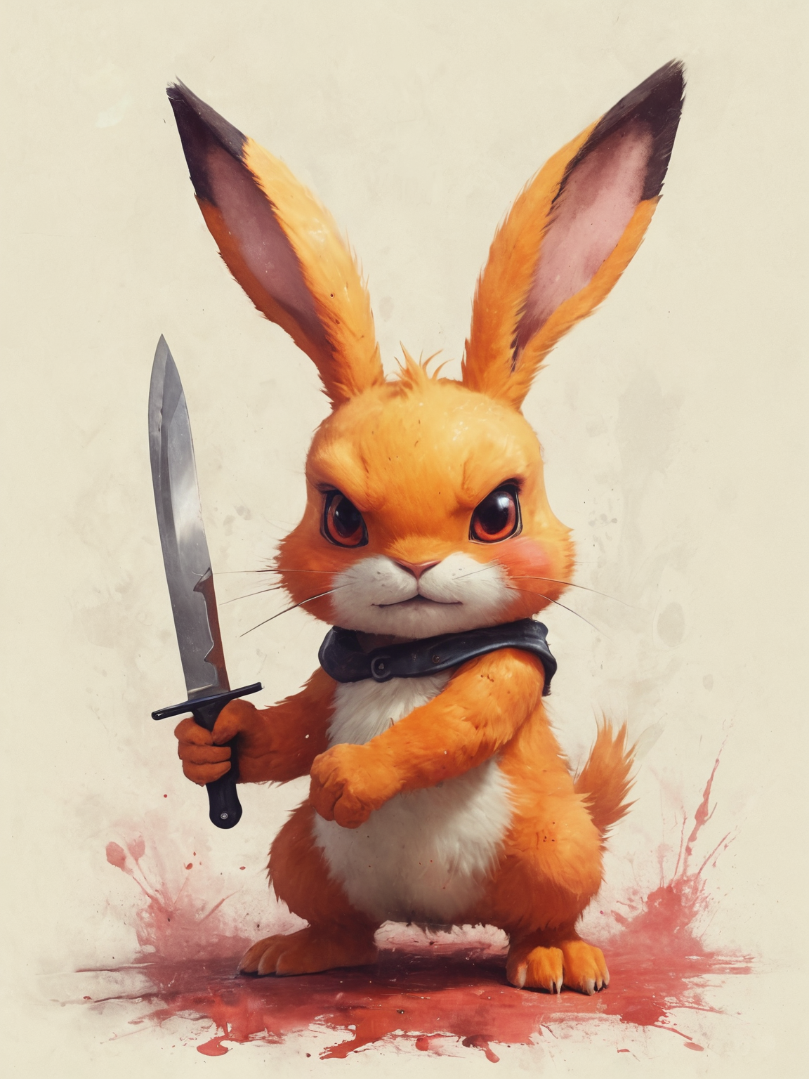 The angry rabbit holding knife , maniac, illustration, <lora:Desolation:0.6>