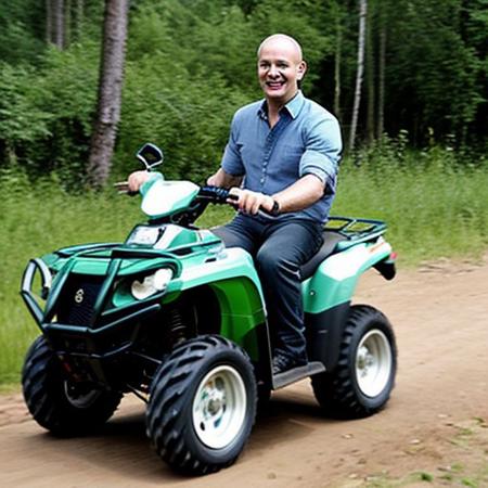 A full body photo of gollum, aka smeagol, he's carrying an Uzi and riding an ATV, 
It looks cute and adorable yet fierce at the same time, realistic, funny, 
highest quality, exceptional accuracy and realism,