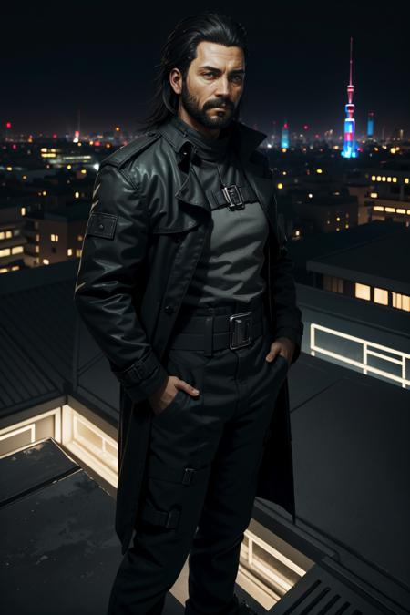 ((ultra detailed, masterpiece, best quality))
 <lora:CyberSaul:0.8>
CyberSaul, 1boy, solo, beard, On a high-rise rooftop, sharp black trench coat, city lights below, hands in pockets with a mysterious gaze into the distance