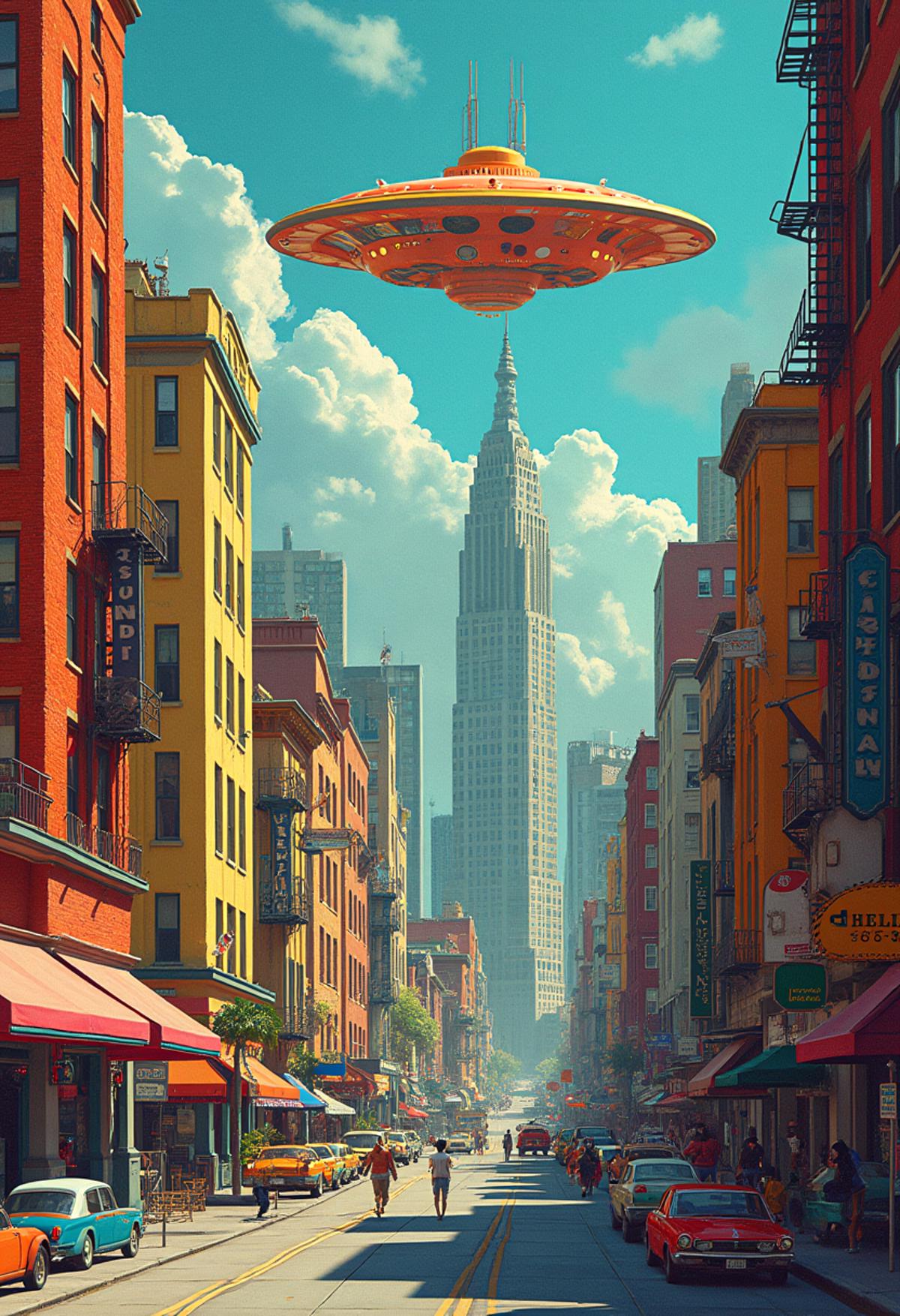 isometric style a ufo in 1950 new york <lora:scenery_lora_comfy_converted> . vibrant, beautiful, crisp, detailed, ultra detailed, intricate