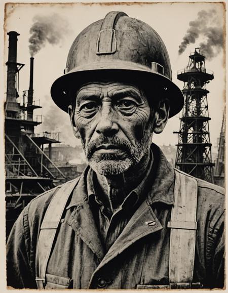 by Zack Snyder, Yasutomo Oka, woodcut drawing of a masterpiece, close up of a Old skinny Male Siege engineer, Smoky Conditions, Panorama, Disgusting, Neo-Fauvism, double exposure, Polaroid, F/2.8, moody