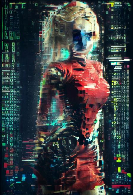(glitch:1.7), (flickering:1.4), (digital:1.7), portrait, 1girl, close up, score_9, score_8_up, score_7_up, score_6_up, score_5_up, score_4_up, UHD, 8K, masterpiece, detailed, ultra_high_resolution, lots of detail, OverallDetailXL, detailxl, Masterpiece, 32k, photorealistic:1.4, score_9, score_8_up, score_7_up, European, blonde, ginger streaks, long hair, (small waist:2), fitness body, toned muscles, slender legs, high cheekbones, oval face, 32 years old, realistic, blue eyes, Masterpiece, 32k, photorealistic:1.4, blonde, smiling, sexy pose, colorful clothes, bustle dress, fully dressed, (red dress:2), hands hidden, flat color, no lineart, Cyborg Samurai, (teletext page:3.2), contact advertising, rows of text and prices, ad service.