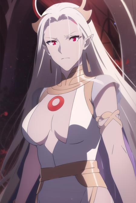 selemene, long hair, white hair, (red eyes:1.5)