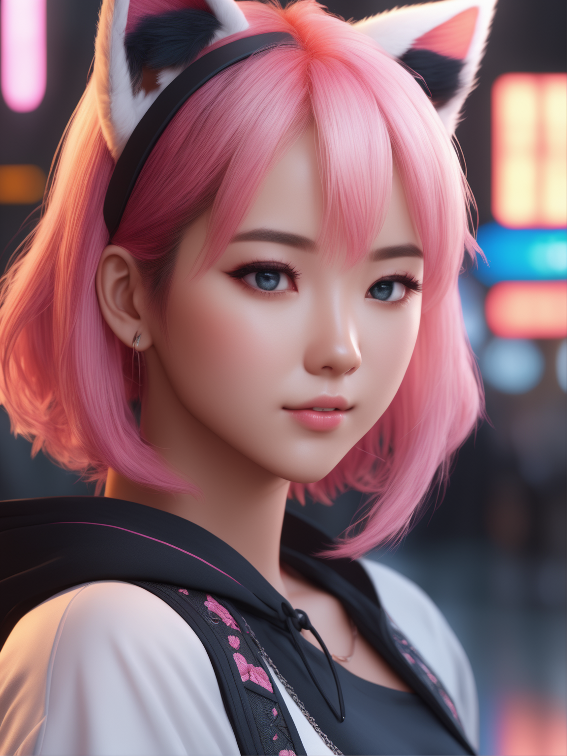 masterpiece, best quality, (1girl), Sam Yang, beautiful detailed eyes, looking at viewer, upper body, pink hair, shy, cat ...
