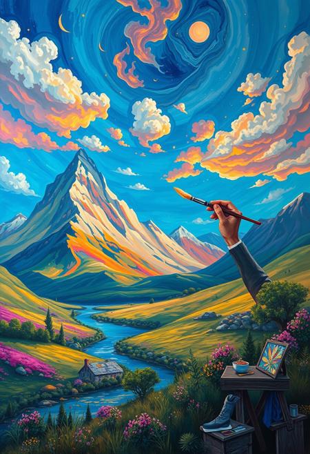 A painter uses his magic paintbrush to create the most vivid and beautiful landscape that comes to life and begins to enter his world. Stunning colors and magnificent landscapes all created by the painter and his magic paintbrush.