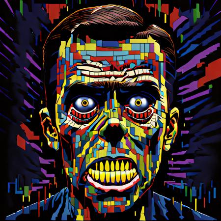 game_face a black screen featuring an pixel art image, ronald reagan face, in the style of david wojnarowicz, chris dyer, charles burns, neo-expressionism, retrowave, ps1 graphics, digital neo-expressionism