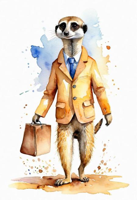 tired meerkat going to work. Early morning. anthropomorphic. funny illustration. watercolor