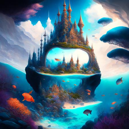 (oceanicrealms style:1) a painting of a castle surrounded by sea life <lora:djzOceanicRealmsV21_LoraBooth:1>d