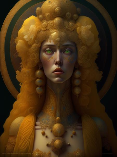 <lora:JamesC.Christensen:1>James Christensen,style, Jewish Woman , Supreme Beauty, goddess of the sun, exquisite detail, 30-megapixel, 4k, 85-mm-lens, sharp-focus, intricately-detailed, long exposure time, f/8, ISO 100, shutter-speed 1/125, diffuse-back-lighting, award-winning photograph, facing-camera, looking-into-camera, monovisions, elle, small-catchlight, low-contrast, High-sharpness, facial-symmetry, depth-of-field, golden-hour, ultra-detailed photography, shiny metal surface with intricate swirling mother of pearl inlays, raytraced, global illumination