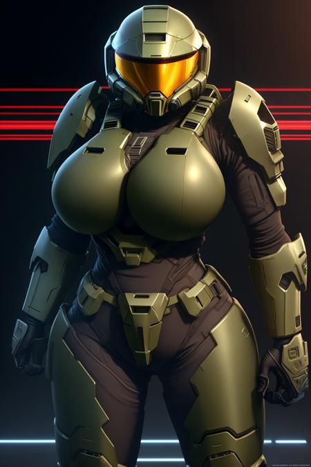 4K, Masterpiece, highres, absurdres, 
edgHalo, a woman with (((big boobs))) in a helmet and armor standing ,wearing edgHalo
 <lora:edgHalo:0.7>