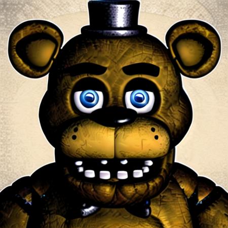 (FreddyFNAF) FNAF, ClassicAnimatronic, animatronic, bear, official, blue eyes, headshot, brown body <lora:FNAFV1_1:0.75>