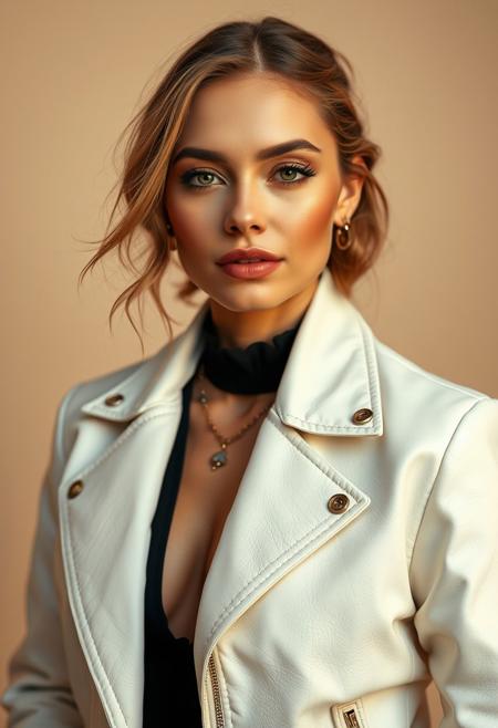 Fine Art Studio Portraits: Rembrandt Lighting Details, Vogue Diva’s in Maximalist White Leather Luxury Fashion Looks, Set Against a Warm or Cream Colored Background, No Blended Looks, Use 5D Rendering, 263 UHD Details, No Ethereal Looks, No Artificial Looks, No Distorted Looks,