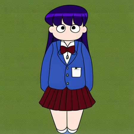 ((komi shouko)), ((komi_san)), standing, komi-san_wa_komyushou_desu, big_eyes, no_mouth, purple_hair, black_ribbon, pleated_skirt