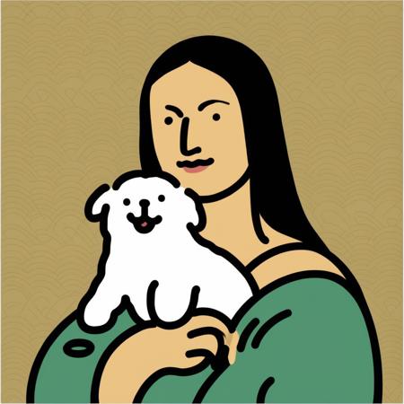 Mona Lisa,  <lora:line dog_1-000010:0.7>,mrjs,