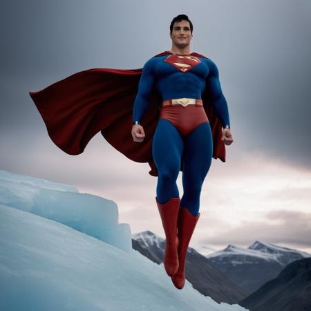 cinematic film still of  <lora:Superman v3:1>
Kal-El, Kryptonian, Man of Steel, Superman a comic book superman hovering over a ice cold mountain in north pole with a dark cloudy sky,solo,smile,black hair,1boy,male focus,boots,sky,belt,cloud,cape,bodysuit,muscular,mountain,red flying cape,superhero, shallow depth of field, vignette, highly detailed, high budget, bokeh, cinemascope, moody, epic, gorgeous, film grain, grainy