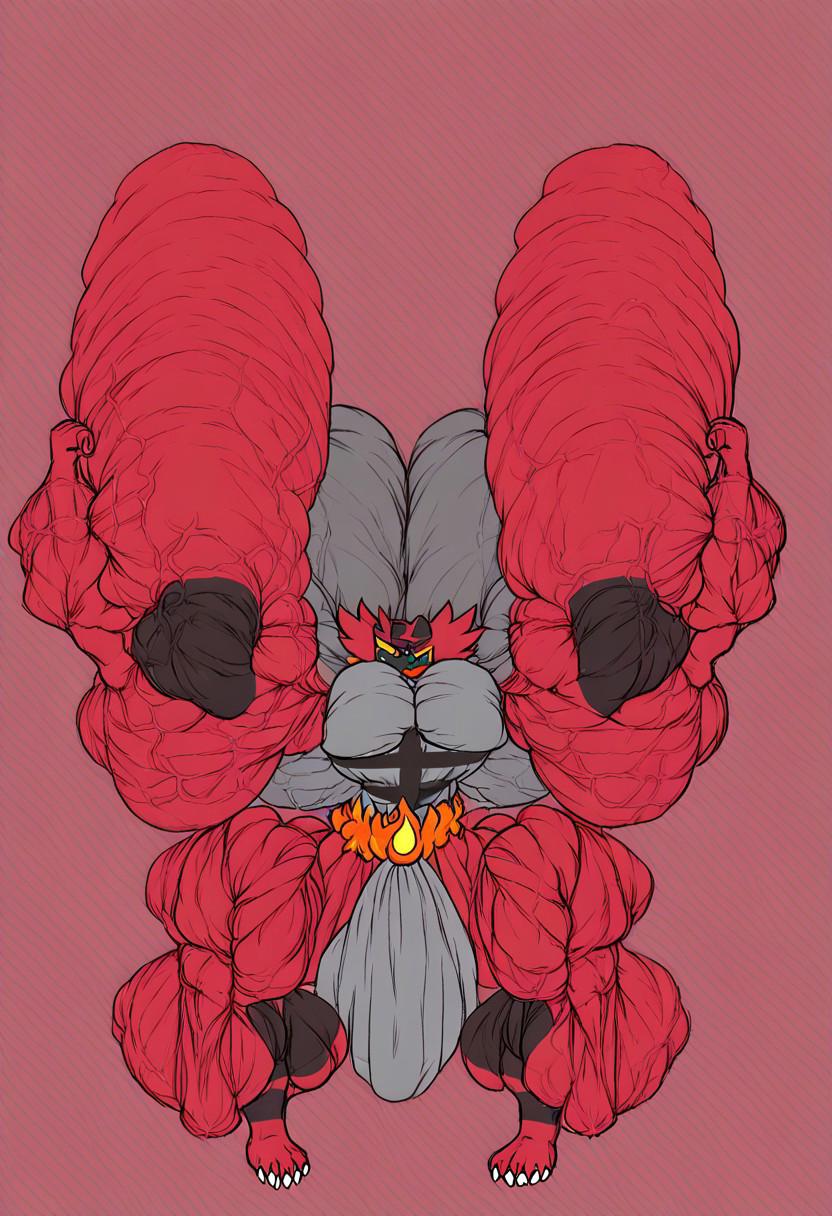 Incineroar, huge biceps, hyper biceps, extreme muscles