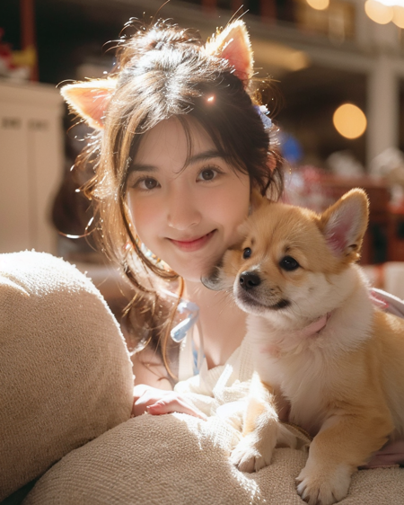 masterpiece, best quality, 1girl,  face, smile <lora:BeerpassarananV1:1> Beerpassaranan, corgi puppy